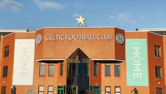A red brick building with large signage that reads Celtic Football Club