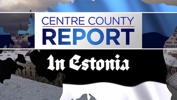 The words Centre Country Report in Estonia sit on a backdrop of scenes from the country of Estonia