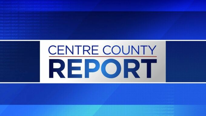 Blue background elements with the TV program title, Centre County Report in all capital letters.