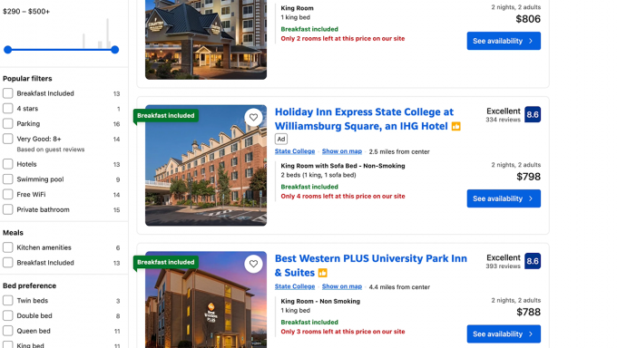 Hotel rates from booking.com