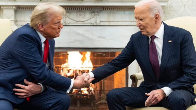 Trump and Biden shaking hands