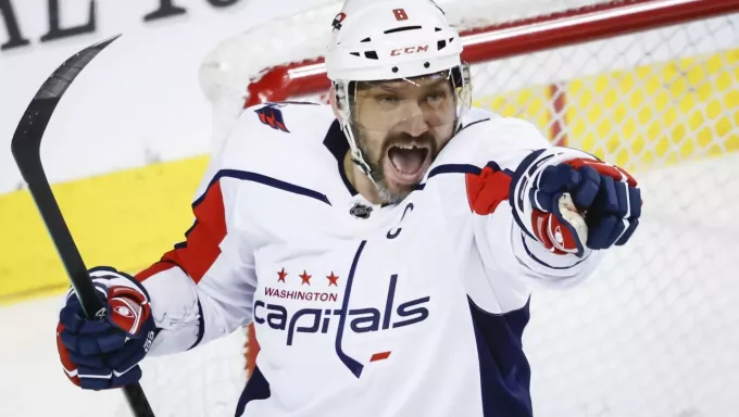 Ovi pointing after goal