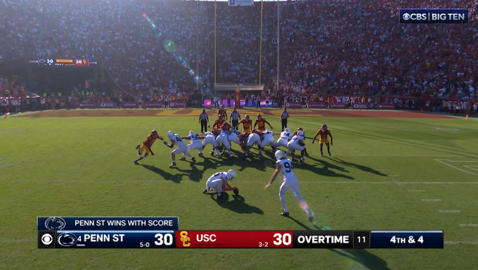 Penn State Kicker Ryan Barker attempting the game-winning field goal