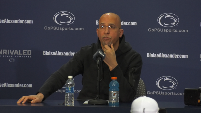 James Franklin talks to the media on Feb. 13, 2024