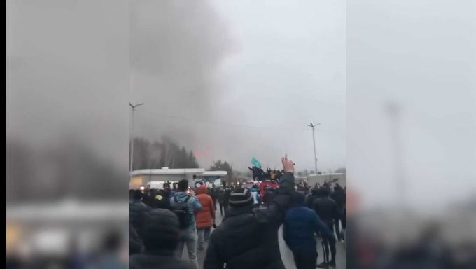 Demonstrators in Kazakhstan during protests in 2022