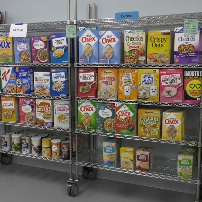 shelves of food at a food bank