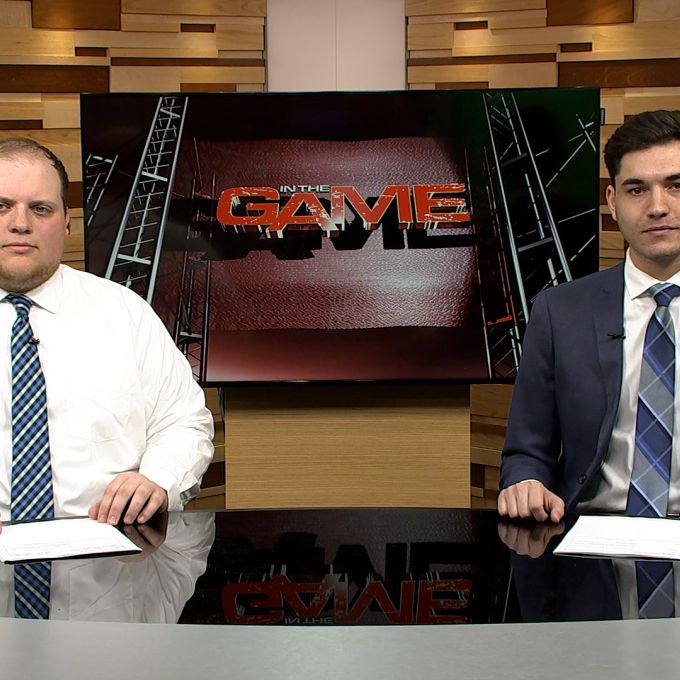 Matt Brown and Nick LaRosa sit at the anchor desk to host Episode 3 of "In The Game"