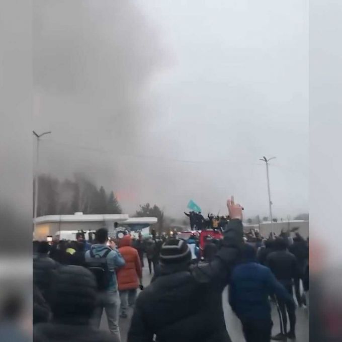 Demonstrators in Kazakhstan during protests in 2022