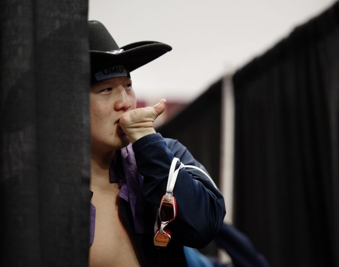 Swimmer in a cowboy hat