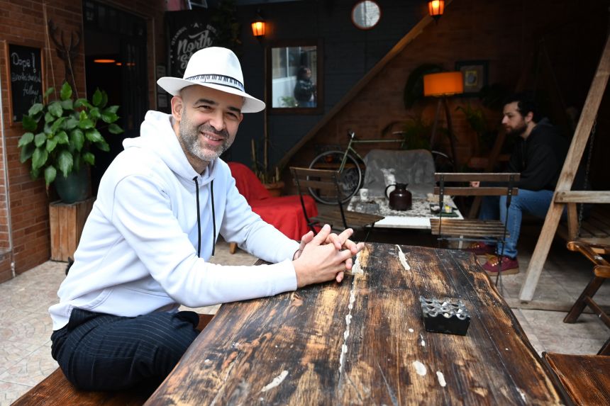 Murat Evgin sits outside North Production Music Studios in Istanbul (Photo by Courtney Benedetto)