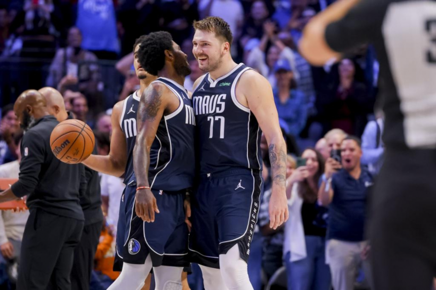 Luka Doncic and Kyrie Irving celebrating